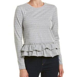 Free Generation NWT Heather Gray Striped Long Sleeve Peplum Top Size Small